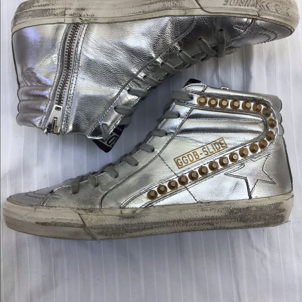 SOLD‼️GOLDEN GOOSE FRANCY SILVER STUDDED SNEAKERS - Picture 2 of 7